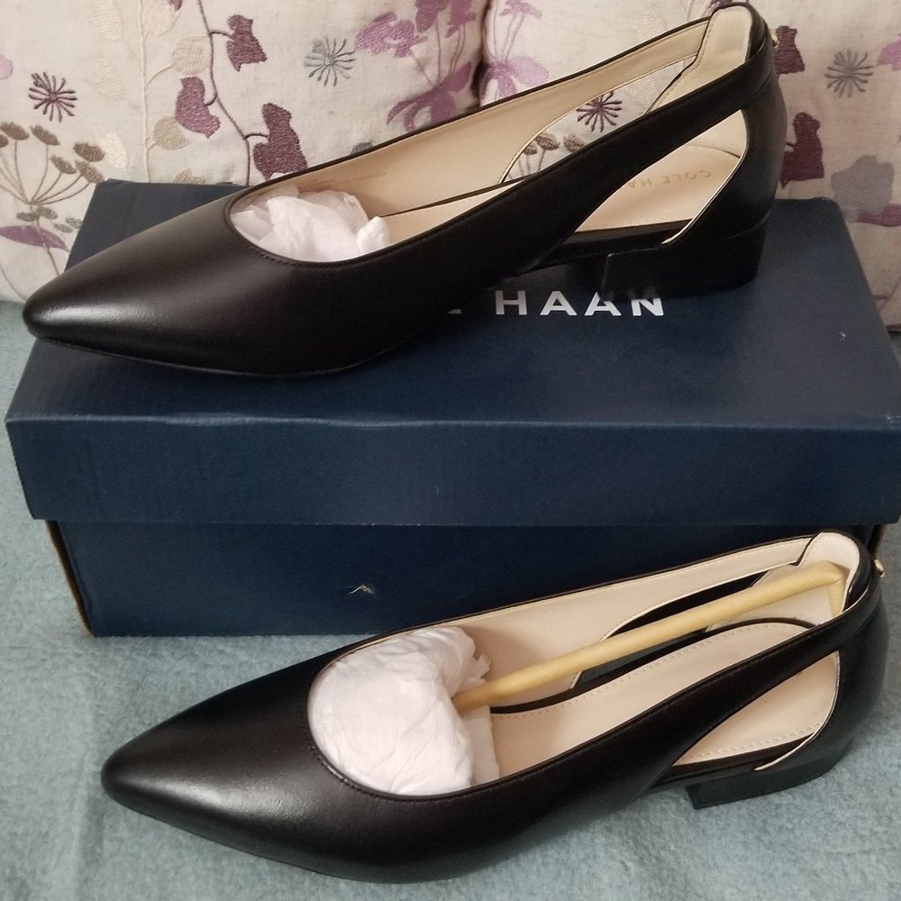 Cole Haan Black Pointed Toe Slingback Low Heel Pumps